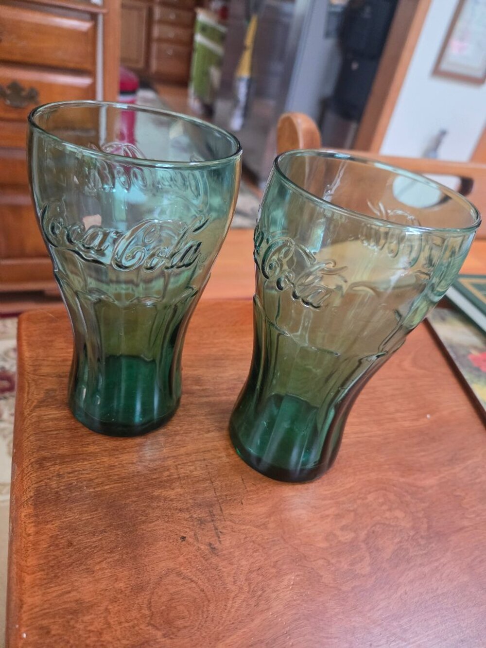 vintage coke cola tumbler glasses green set of two